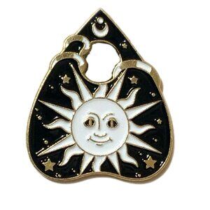 Sun Ouija Planchette Black White Enamel Pin Gold Tone Metal